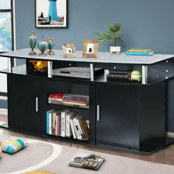 Modern TV Stand for TVs up to 70 Inches, Living Room Console Table w/2 Cabinets & Open Shelves