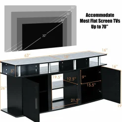 Modern TV Stand for TVs up to 70 Inches, Living Room Console Table w/2 Cabinets & Open Shelves