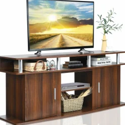 Modern TV Stand for TVs up to 70 Inches, Living Room Console Table w/2 Cabinets & Open Shelves