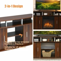 Modern TV Stand for TVs up to 70 Inches, Living Room Console Table w/2 Cabinets & Open Shelves
