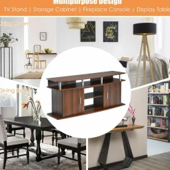 Modern TV Stand for TVs up to 70 Inches, Living Room Console Table w/2 Cabinets & Open Shelves