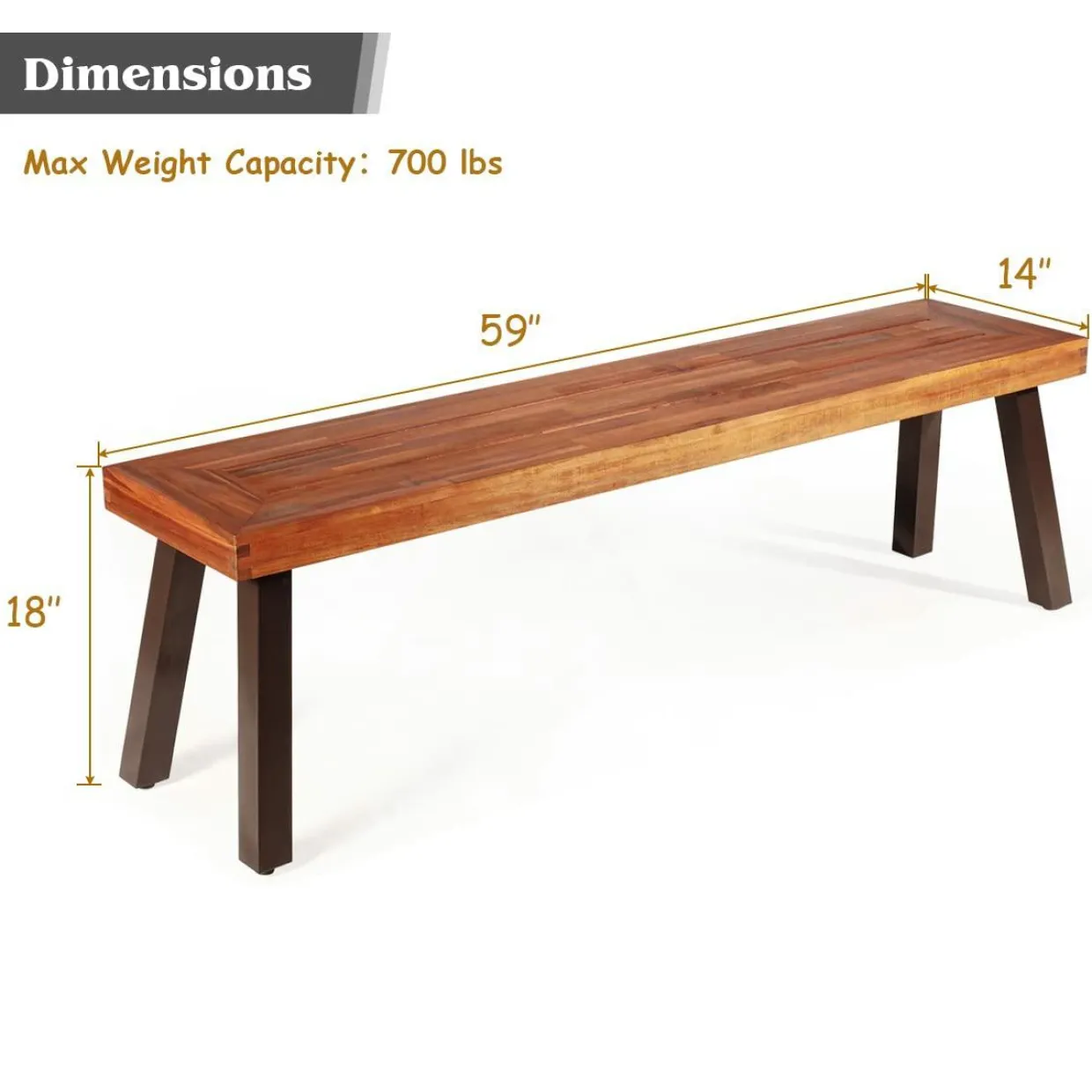 Outdoor Acacia Wood Bench, Patio Dining Bench Picnic Bench with Steel Legs (1, Teak)