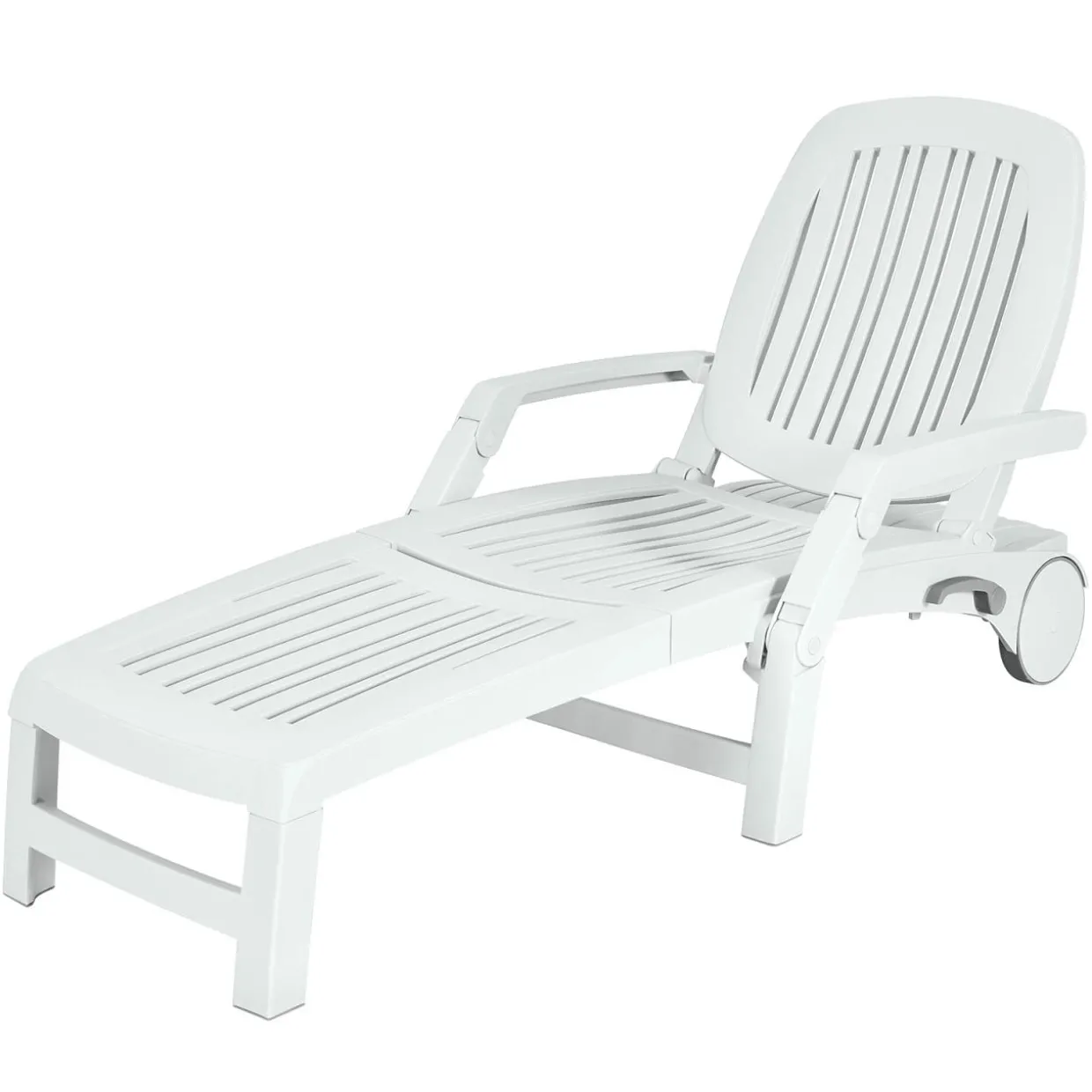Outdoor Chaise Lounge Chair, 5-Position Adjustable Recliner with Storage Box and Flexible Wheels