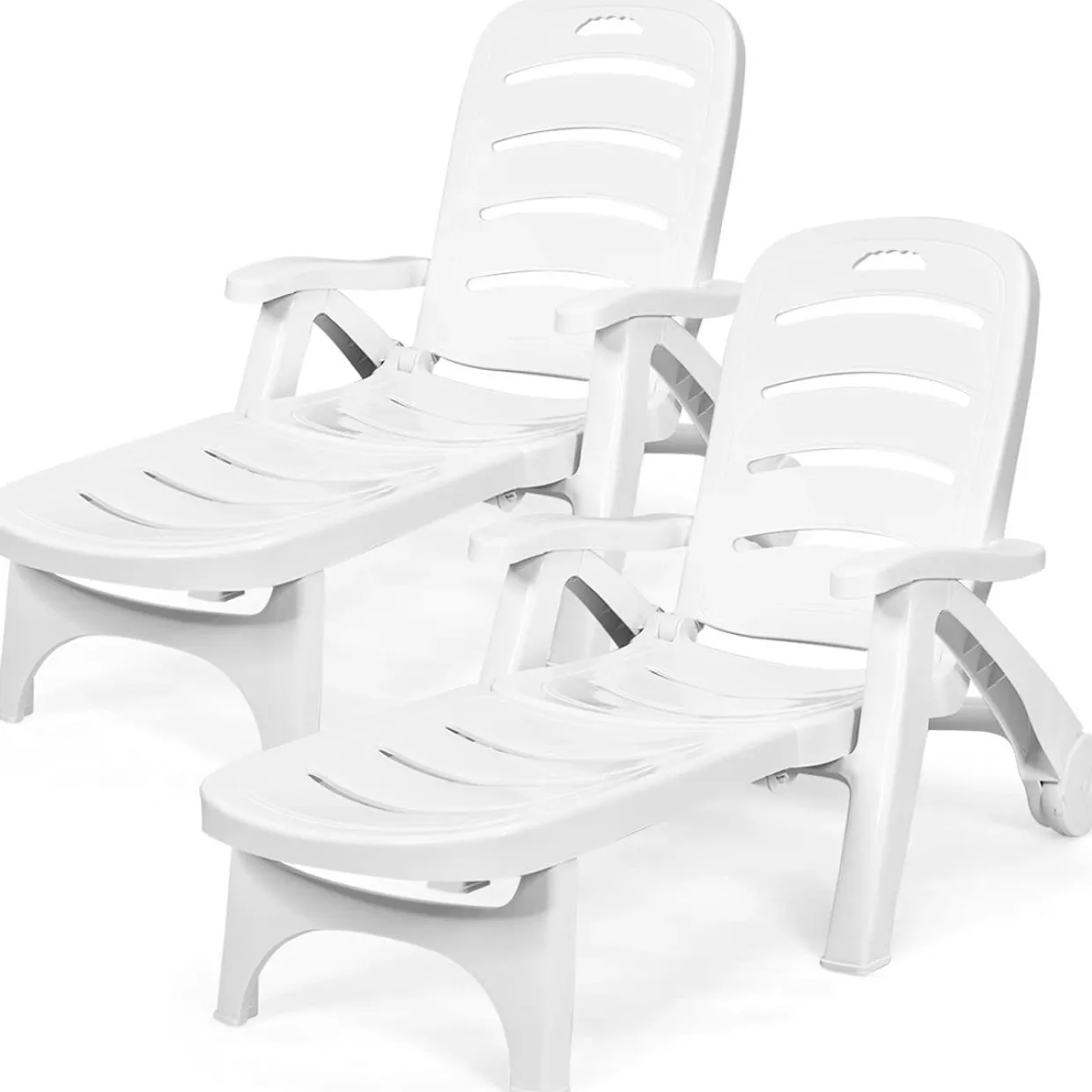 Outdoor Chaise Lounge Chair, Adjustable 5-Posistion Recliner Chair with Built-in Wheels