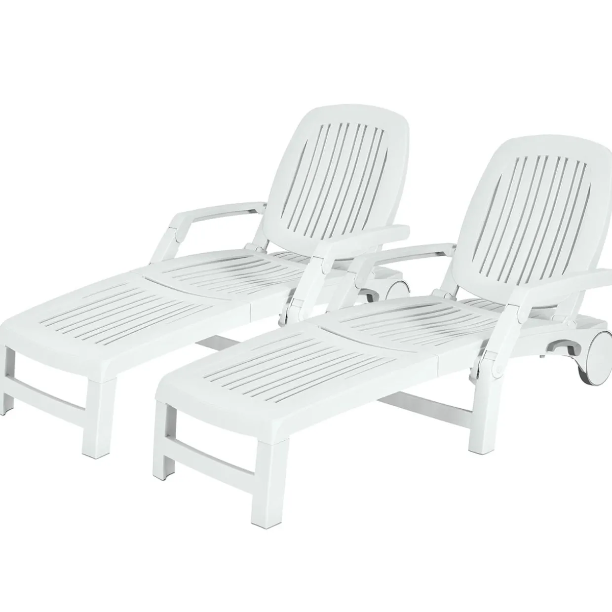 Outdoor Chaise Lounge Chair, 5-Position Adjustable Recliner with Storage Box and Flexible Wheels