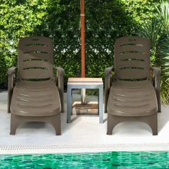 Outdoor Chaise Lounge Chair, Adjustable 5-Posistion Recliner Chair with Built-in Wheels