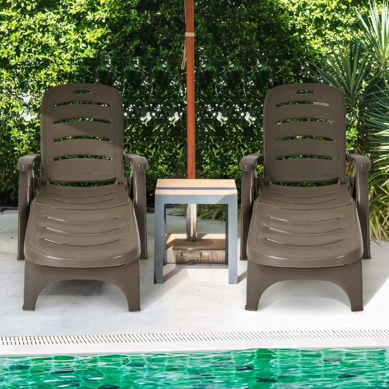 Outdoor Chaise Lounge Chair, Adjustable 5-Posistion Recliner Chair with Built-in Wheels