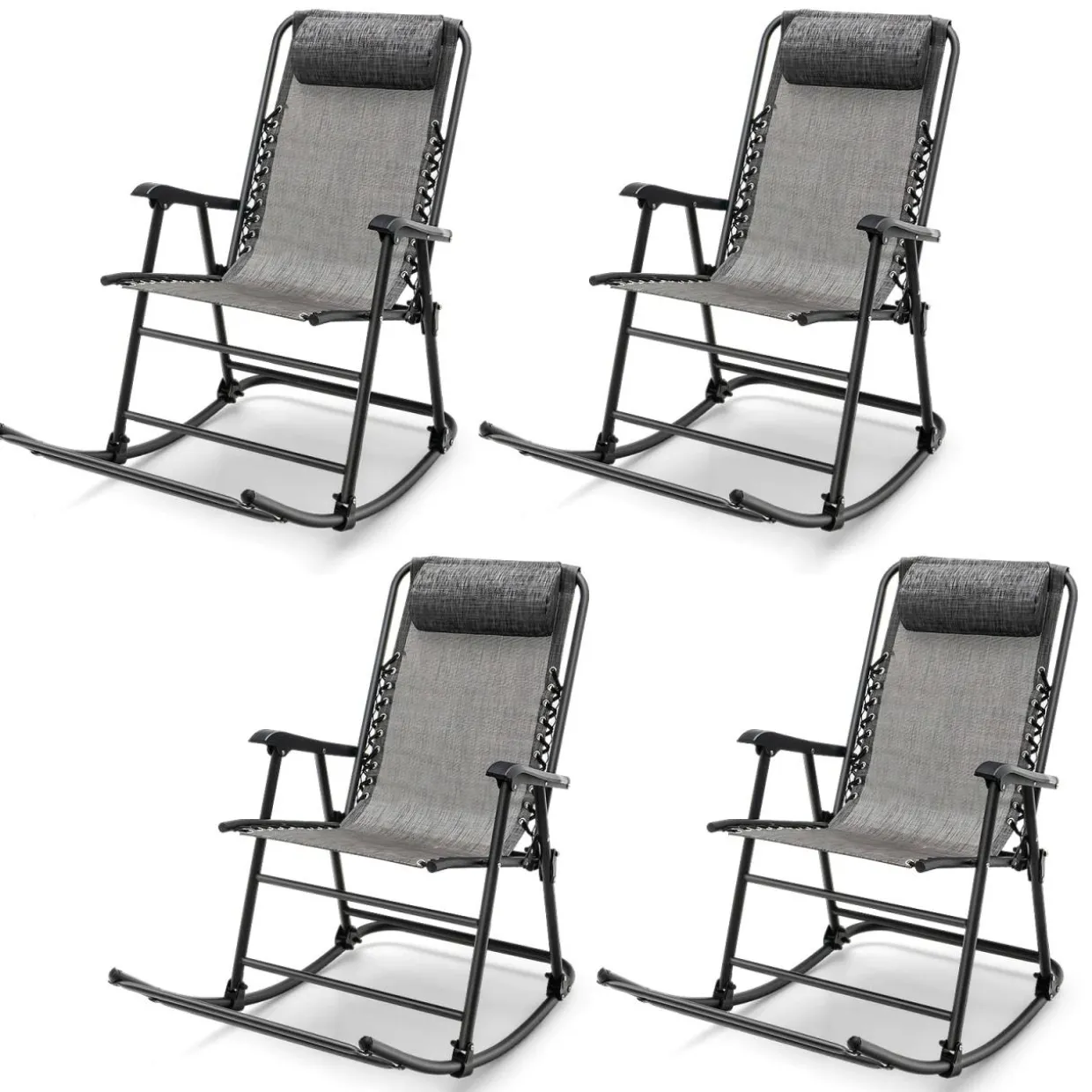 Outdoor Folding Rocking Chair, No Assembly Required, Foldable Rocker Recliner with Headrest