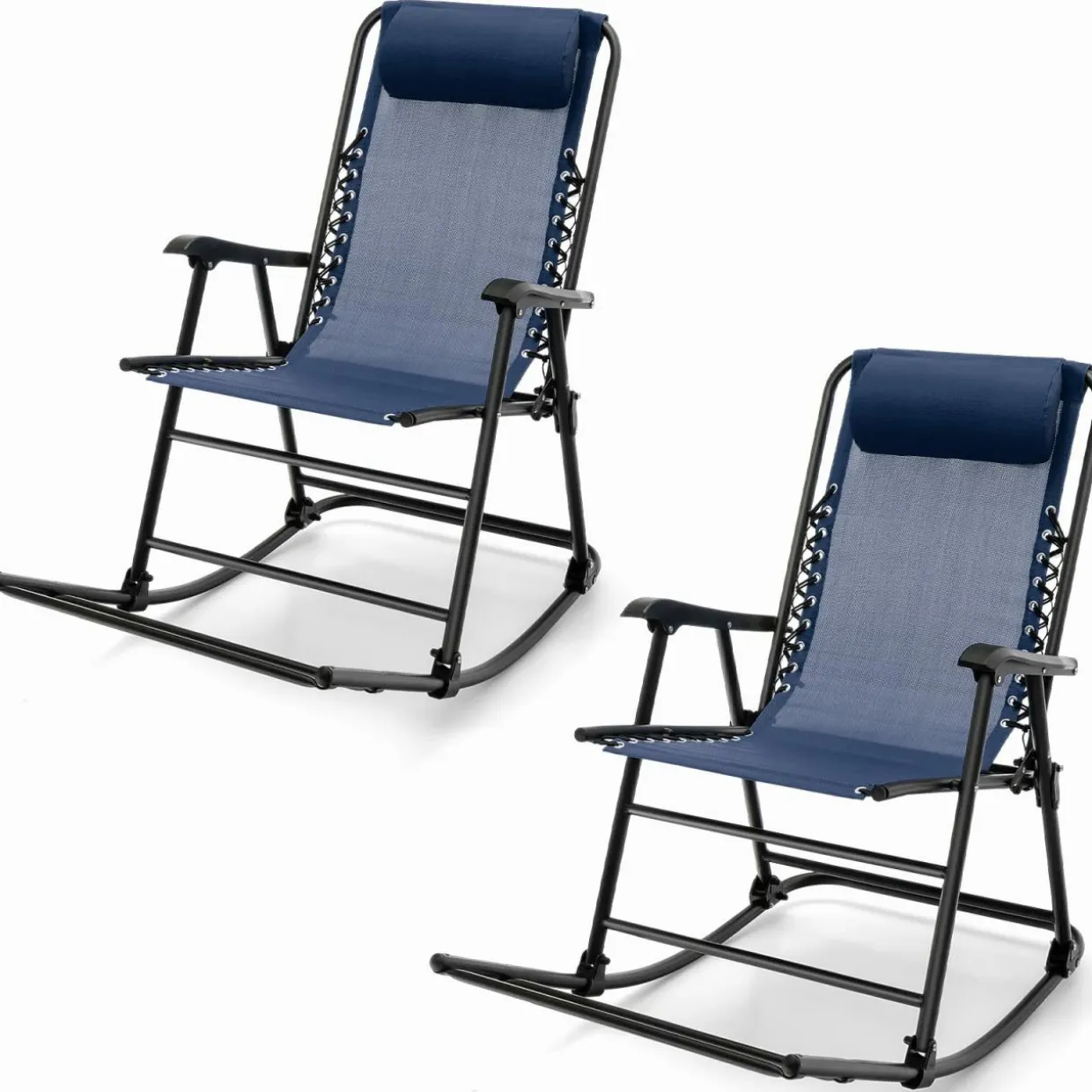 Outdoor Folding Rocking Chair, No Assembly Required, Foldable Rocker Recliner with Headrest