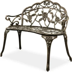 Outdoor Garden Bench Park Bench, All-Weather Patio Bench Chair with Cast Aluminum Seat & Backrest