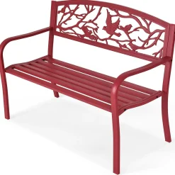 Outdoor Garden Bench Park Bench, Patio Red Bird Bench Loveseat W/Backrest & Armrests