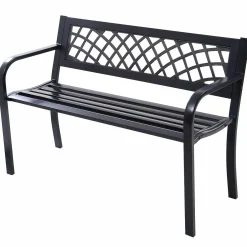 Outdoor Garden Bench Park Bench with Steel Frame & PVC Backrest, Park Bench with Large Seat for 2-3 People