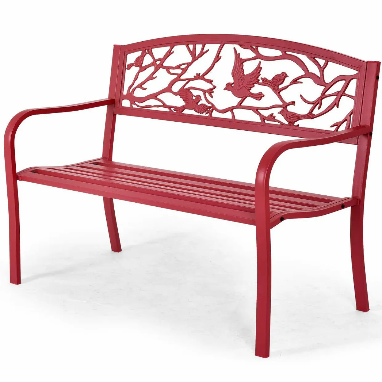 Outdoor Garden Bench Park Bench, Patio Red Bird Bench Loveseat W/Backrest & Armrests