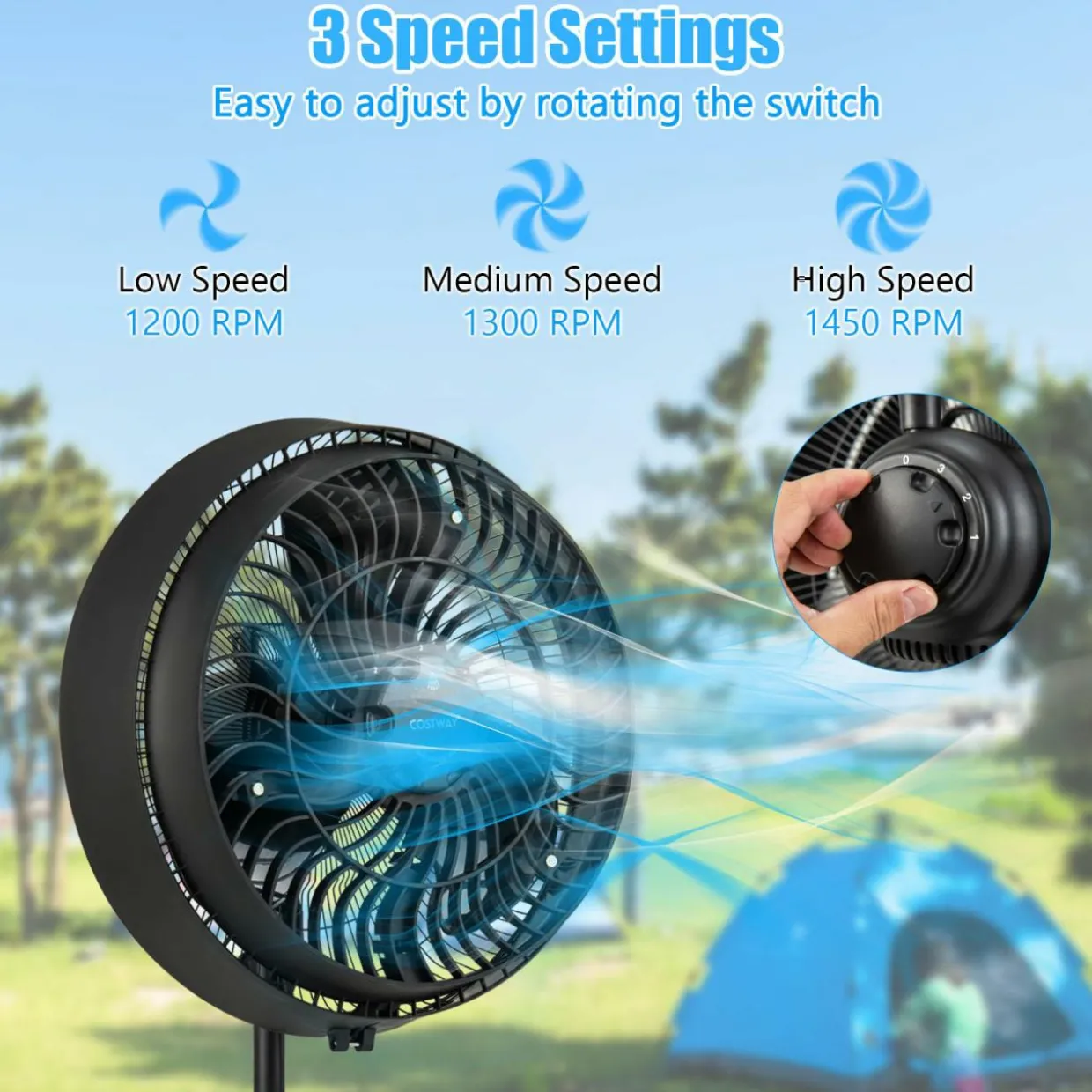 Outdoor Misting Fan, 16-Inch Oscillating Pedestal Fan with Adjustable Height