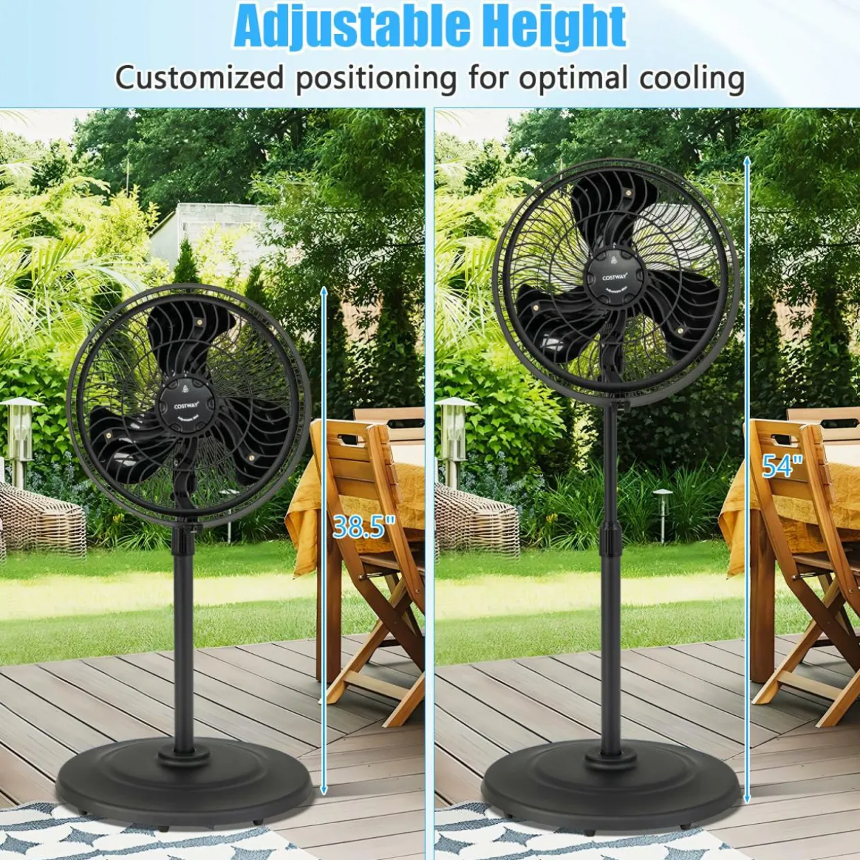 Outdoor Misting Fan, 16-Inch Oscillating Pedestal Fan with Adjustable Height
