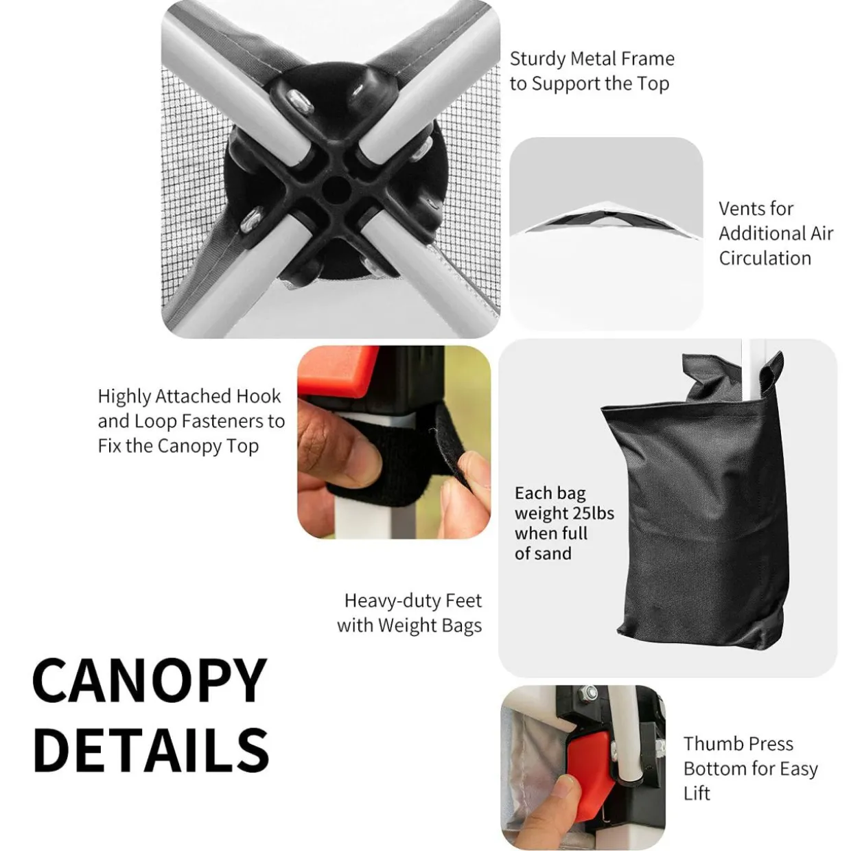 Outdoor Pop-up Canopy Tent, 6.6 x 6.6 FT Height Adjustable Commercial Instant Canopy