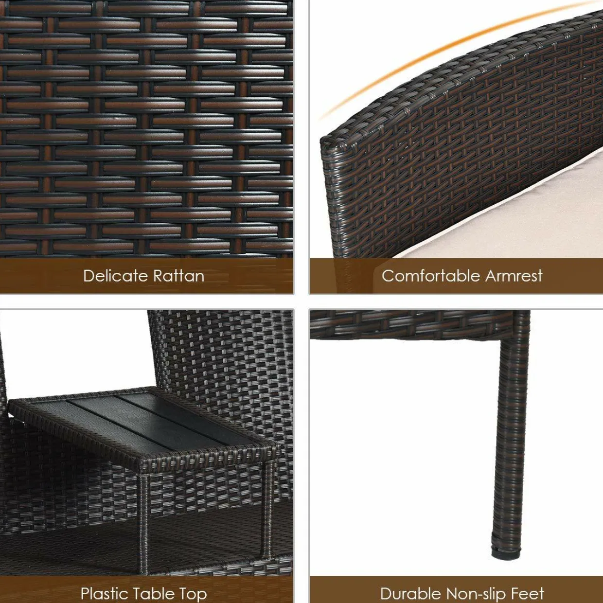 Outdoor Rattan Loveseat, Patio Conversation Set with Cushions & Table