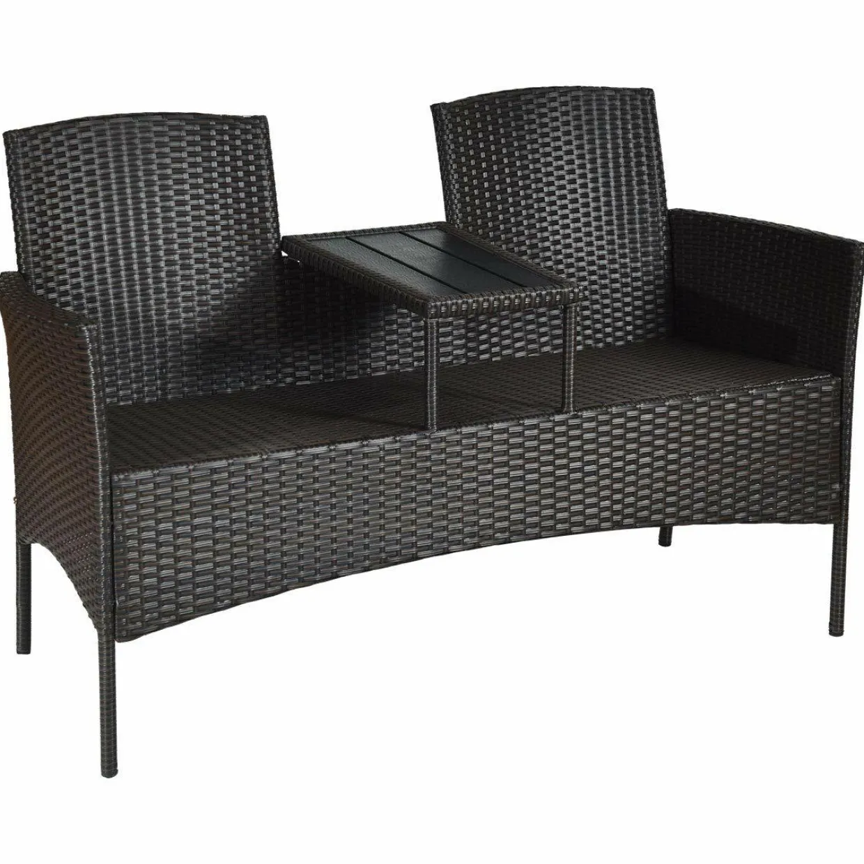 Outdoor Rattan Loveseat, Patio Conversation Set with Cushions & Table