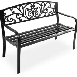 Outdoor Steel Garden Bench Park Bench, 50 Inch Patio Park Bench Chair with Heavy-Duty Steel Frame