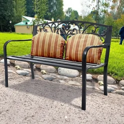 Outdoor Steel Garden Bench Park Bench, 50 Inch Patio Park Bench Chair with Heavy-Duty Steel Frame