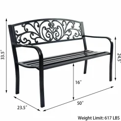 Outdoor Steel Garden Bench Park Bench, 50 Inch Patio Park Bench Chair with Heavy-Duty Steel Frame