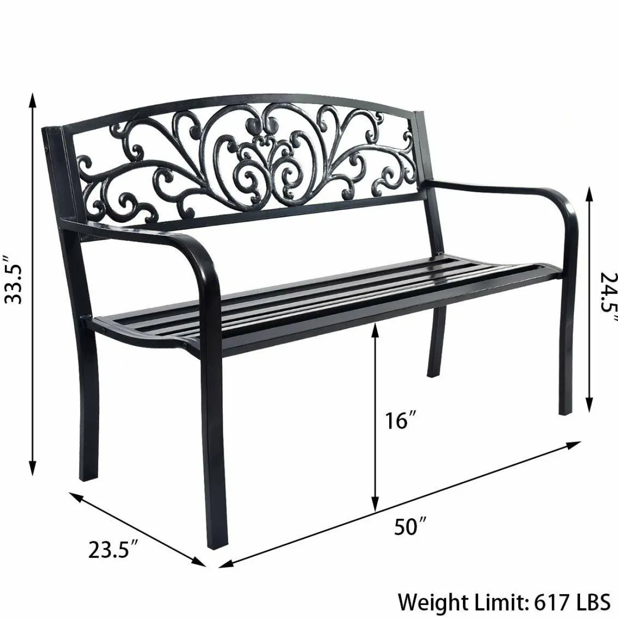 Outdoor Steel Garden Bench Park Bench, 50 Inch Patio Park Bench Chair with Heavy-Duty Steel Frame
