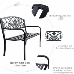 Outdoor Steel Garden Bench Park Bench, 50 Inch Patio Park Bench Chair with Heavy-Duty Steel Frame