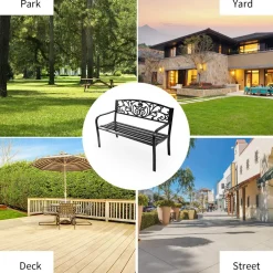 Outdoor Steel Garden Bench Park Bench, 50 Inch Patio Park Bench Chair with Heavy-Duty Steel Frame