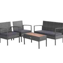 Outdoor Wicker Sofa Set W/Seat Cushions, Heavy-Duty Steel Frame, Garden