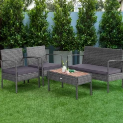 Outdoor Wicker Sofa Set W/Seat Cushions, Heavy-Duty Steel Frame, Garden