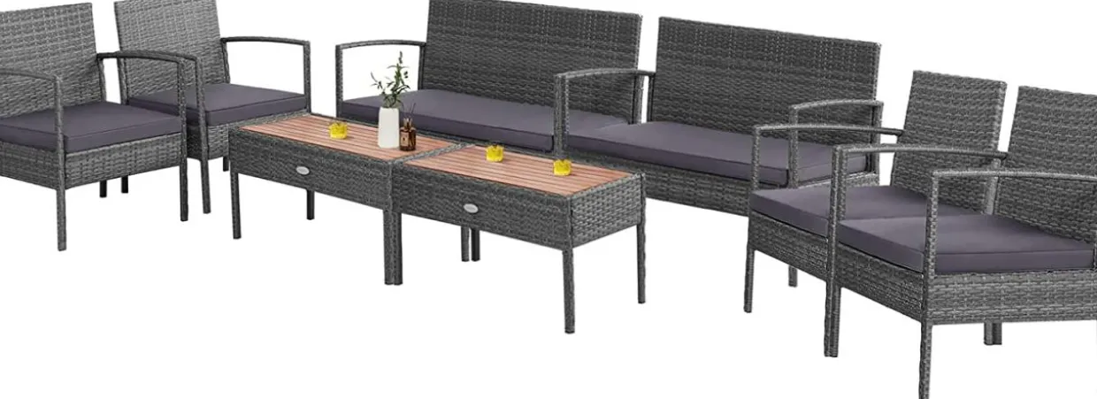 Outdoor Wicker Sofa Set W/Seat Cushions, Heavy-Duty Steel Frame, Garden