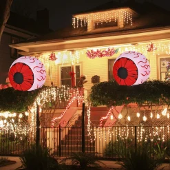 2 Pack 3 FT Halloween Inflatable Huge Eyeballs W/ Air Blower, Red LED Lights
