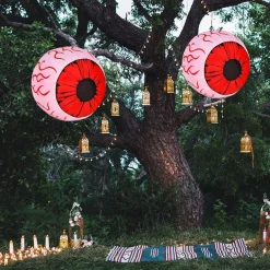 2 Pack 3 FT Halloween Inflatable Huge Eyeballs W/ Air Blower, Red LED Lights