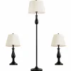 3 Pack Lamp Set, 3-Piece Vintage Style Metal Base 2 Table Lamps and Floor Lamp Set