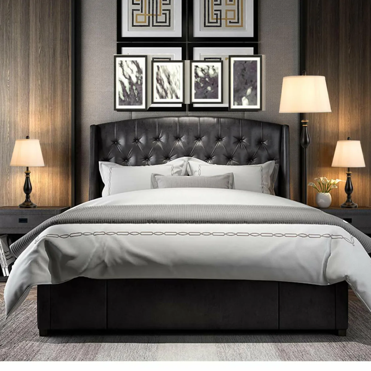 3 Pack Lamp Set, 3-Piece Vintage Style Metal Base 2 Table Lamps and Floor Lamp Set
