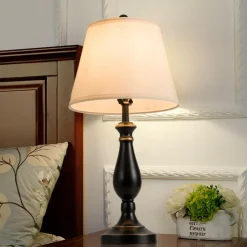 3 Pack Lamp Set, 3-Piece Vintage Style Metal Base 2 Table Lamps and Floor Lamp Set