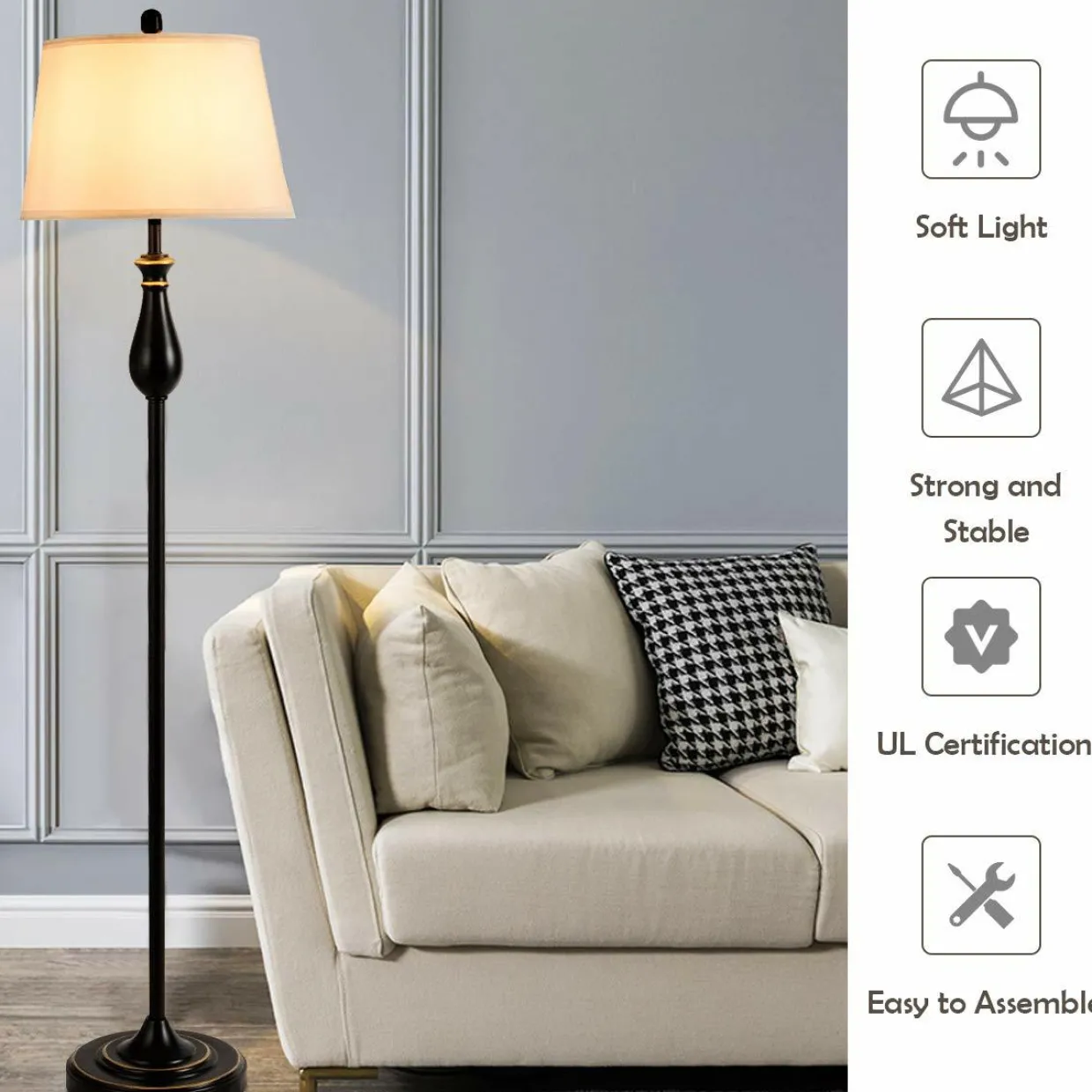 3 Pack Lamp Set, 3-Piece Vintage Style Metal Base 2 Table Lamps and Floor Lamp Set