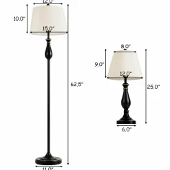 3 Pack Lamp Set, 3-Piece Vintage Style Metal Base 2 Table Lamps and Floor Lamp Set