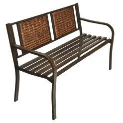 Patio Garden Bench with Wicker Backrest