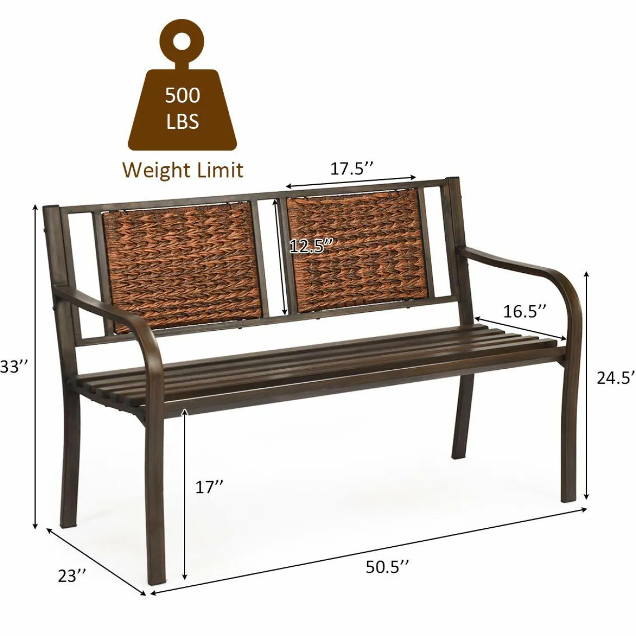 Patio Garden Bench with Wicker Backrest