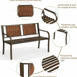 Patio Garden Bench with Wicker Backrest