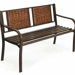Patio Garden Bench with Wicker Backrest