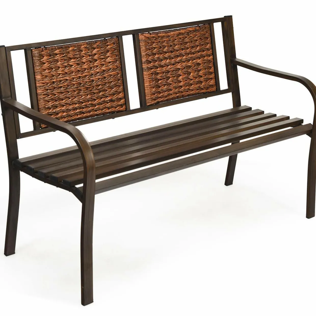 Patio Garden Bench with Wicker Backrest