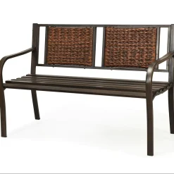 Patio Garden Bench with Wicker Backrest