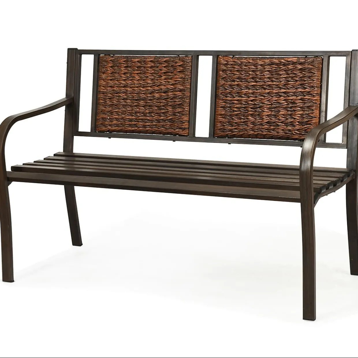 Patio Garden Bench with Wicker Backrest