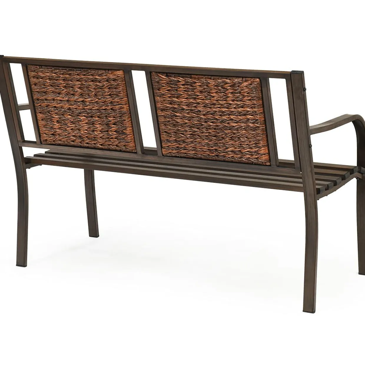 Patio Garden Bench with Wicker Backrest