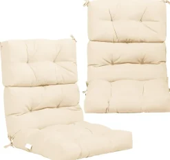 Patio High Back Chair Cushion, Tufted Chair Seat Pads with Non-Slip String Ties