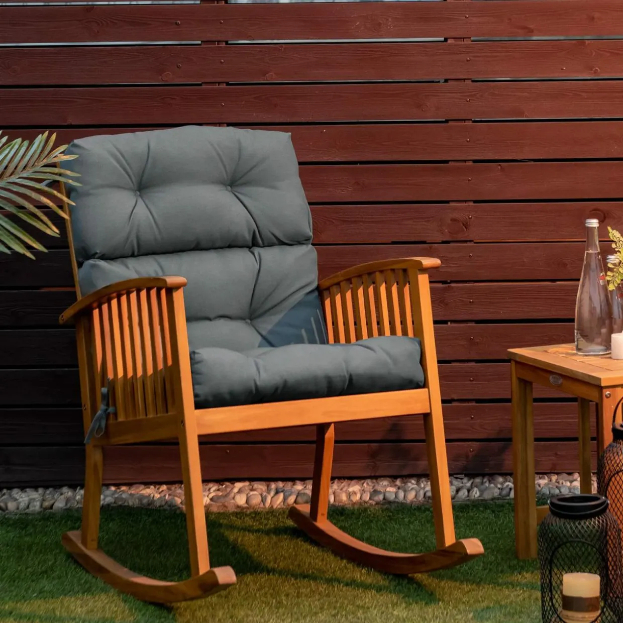 Patio High Back Chair Cushion, Tufted Chair Seat Pads with Non-Slip String Ties