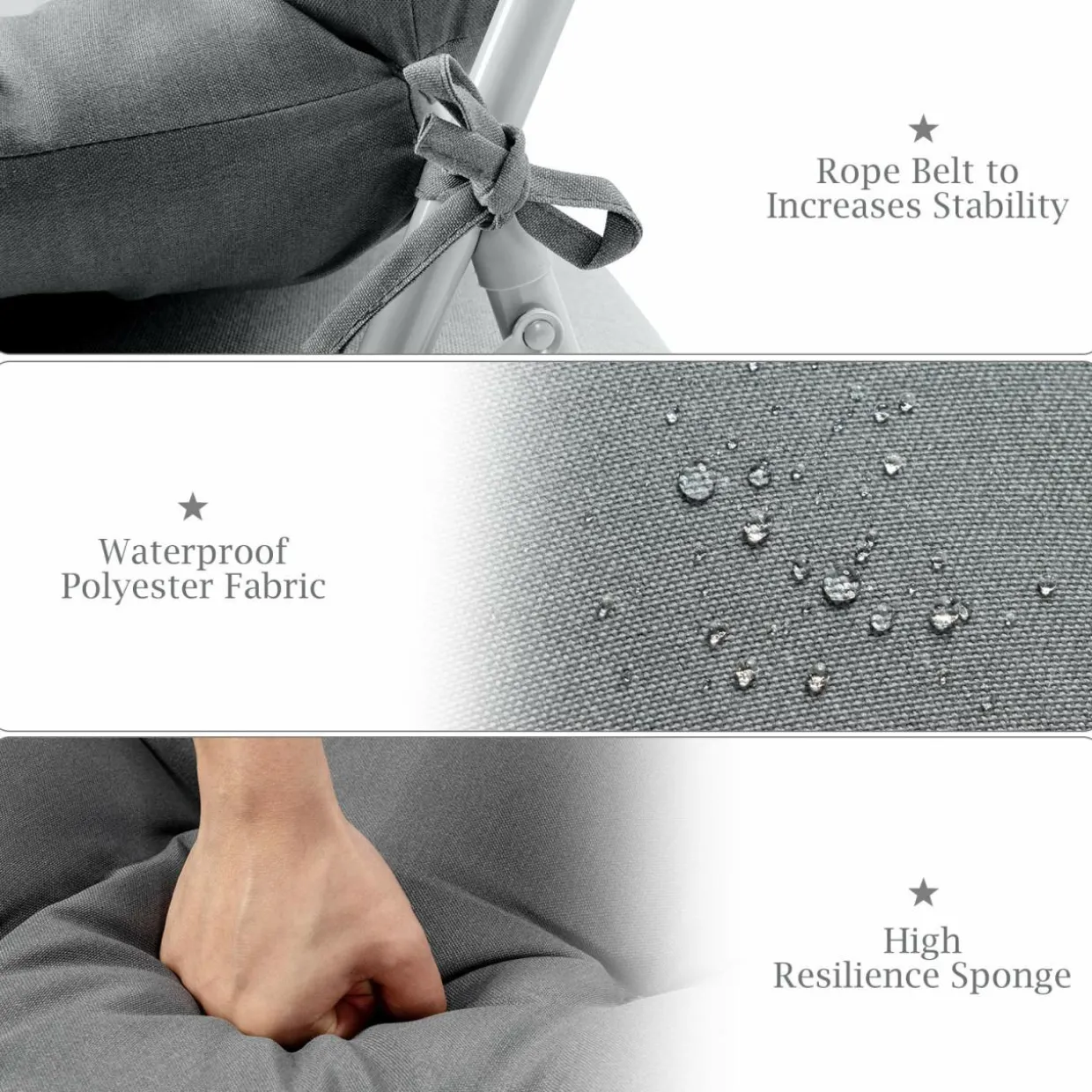 Patio High Back Chair Cushion, Tufted Chair Seat Pads with Non-Slip String Ties