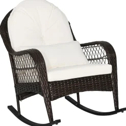 Patio Wicker Rocking Chair, Outdoor PE Rattan Rocker with Seat and Back Cushion